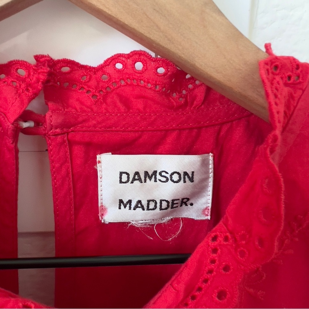 NWOT Damson Madder Clancy Embroidered Long-Sleeve Mini Dress in Red - Picture 11 of 13